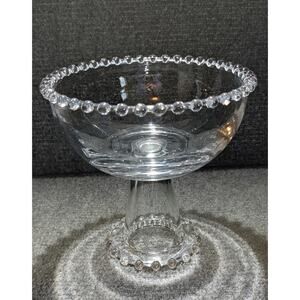 Vintage Clear Beaded Candlewick Glass Compote Dish